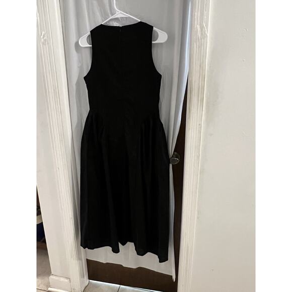 Black Linen Blend Fit And Flare Midi Dress Sz L Side Pleats Goth Retro Cottage - Picture 4 of 8